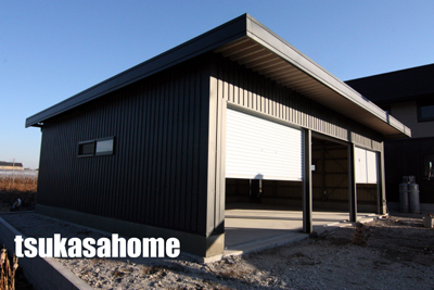 かっこいい鉄骨ガレージ・倉庫 施工例03 茨城県常総市