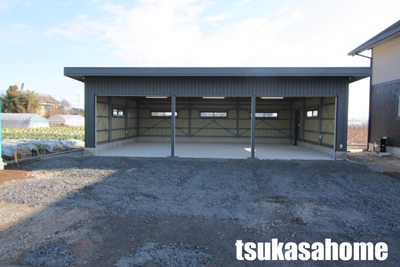 かっこいい鉄骨ガレージ・倉庫 施工例06 茨城県常総市