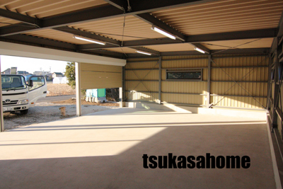 かっこいい鉄骨ガレージ・倉庫 施工例02 茨城県常総市